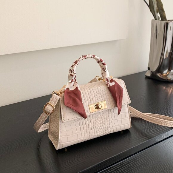 Beige Elegant Women's Mini Crocodile Embossed Satchel - Picture 2 of 7